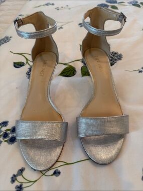 Nine West Metallic Silver Open-Toe Ankle-Strap Heels